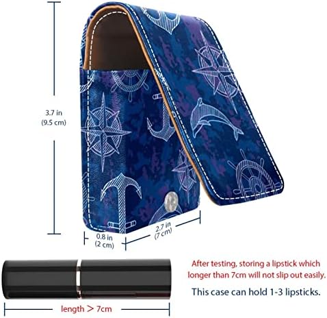 Tengeri Horgonyt Iránytű Navy Kék Rúzs Esetben Az Utazási Kívül, Mini Puha Bőr Kozmetikai Tok Tükör, Hordozható Carry-on