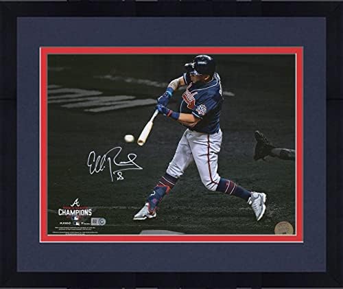 Keretes Eddie Rosario Atlanta Braves Dedikált 11 x 14 2021 World Series Bajnokok Üti Reflektorfénybe Fénykép - Dedikált MLB