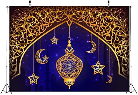 BELECO 5X3ft Szövet Ramadan Kareem Hátteret Iszlám Hátteret Arany Hold, Csillagok, Lámpák Dekor Háttér Kék Égbolt Mecset