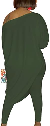 WOKANSE Női Szilárd 3/4-Es Ujjú Melegítő Szett Egy Aszimmetrikus Váll Felső Vékony Hosszú Nadrág 2 Darab Loungewear