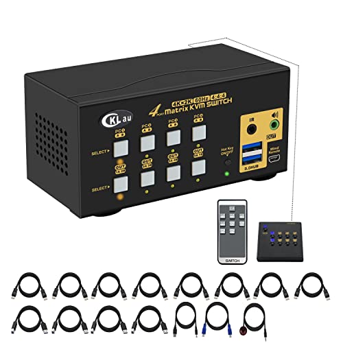 CKLau USB 3.0 Mátrix Displayport 1.2 KVM Switch Dual Monitor 4 Számítógépek 2 Monitor Audio Kábelek Támogatás Szimuláció