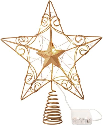 Karácsonyi Csillag csúcsdíszt Dísz Csillogó csúcsdíszt, 20 LED-es Lámpák karácsonyfa Topper Reflektor Csillag fa tetején