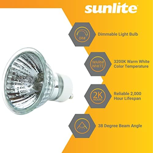 Sunlite 03232-SU Halogén MR16 Reflektor Izzó, 35 W, 200 Lumen, Twist & Lock GU10 Bázis, 120 Voltos, Szabályozható, 32K -