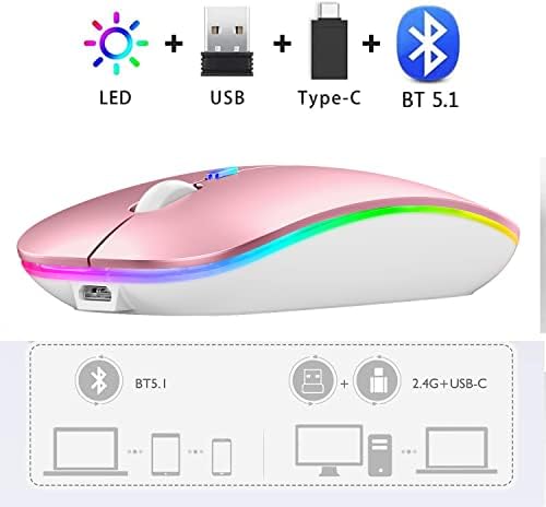 Neises LED Bluetooth Egér,Bluetooth Egér MacBook/MacBook Air/iMac/mac/ipad/ipad pro,Vezeték nélküli Egér Macboook Levegő/MacBook