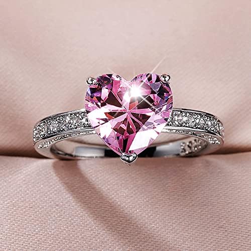 2023 Nők Szerelmes Szív Gyémánt Cirkónia Eljegyzési Gyűrű jegygyűrű Kényes Gyűrűk (Rózsaszín, 10)