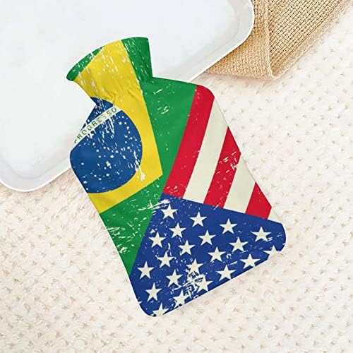Amerikai, Brazil Zászlót Meleg Víz Táska, Rövid Plüss Fedél Gumi Meleg vizes Palack Hordozható Kézi Melegebb 1000ml