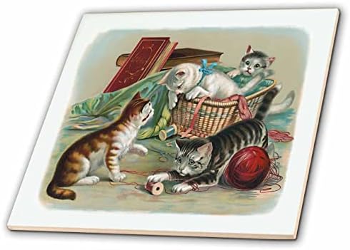 3dRose Kép Régi Festmény Négy macskával Játszik A Szalagok - Csempe (ct-372035-3)