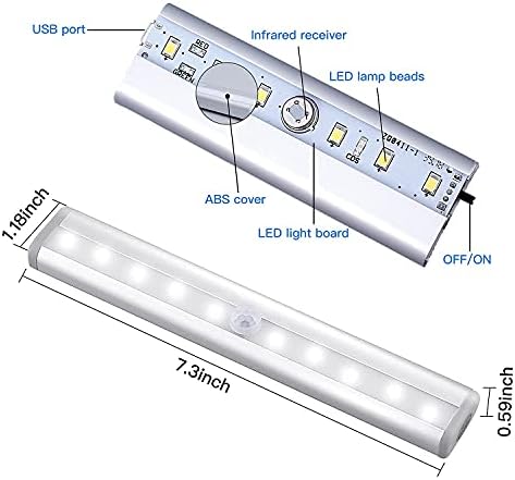 SUNET 10-Led Mozgásérzékelő Lámpa Beltéri Újratölthető Alatt Kabinet Led Világítás Mágneses Szekrény Világítás Led Lámpák,