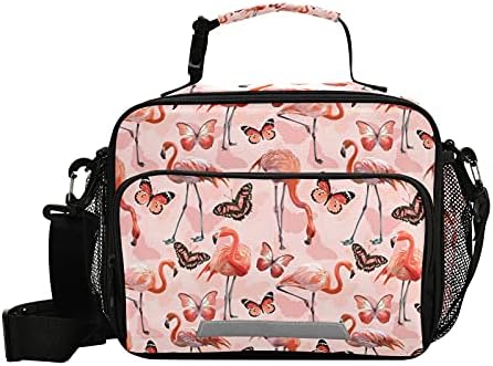 MNSRUU Rózsaszín Flamingó Pillangó uzsonnás Doboz, Újrafelhasználható, szivárgásmentes Hűtőtáska, Állítható vállpánt Piknik,