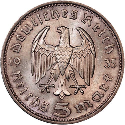 1935 -1936 Hindenburg Ezüst 5 Reichsmark Érme, Hogy A Náci Korszak Nem Horogkereszt. Készült Tiszteletére német Elnök WW1