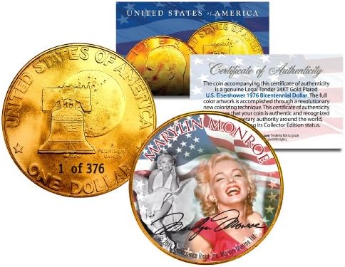 1976 Marilyn Monroe-24 KARÁTOS Aranyozott IKE Dollár Minden egyes Érme Sorozat Számozott 376