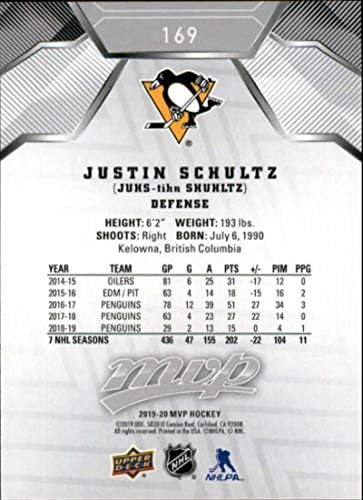 2019-20 Felső szint MVP Ezüst Script 169 Justin Schultz Pittsburgh Penguins NHL Jégkorong Trading Card