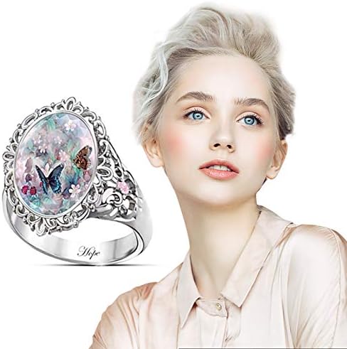 Vintage Gyűrű Ezüst Divat Gyűrű Cirkon Színes Női Elegáns Temperamentum Réz Gyűrűk (G, Egy Méret)