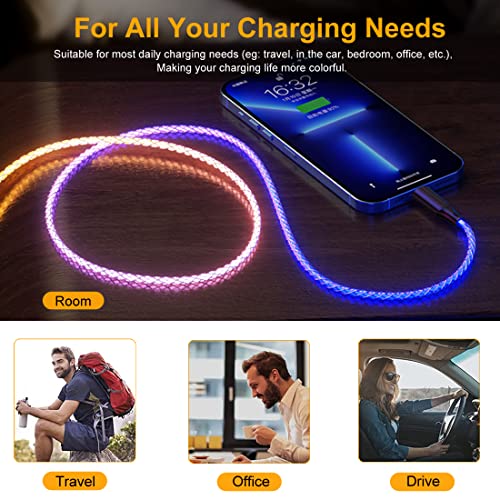 BAVNCO iPhone Töltő Kábel, Mpi Hitelesített 4.9 ft RGB Szín Fokozatos világít USB-Villám Adatok Kábel Erős Réz Fonott Gyors