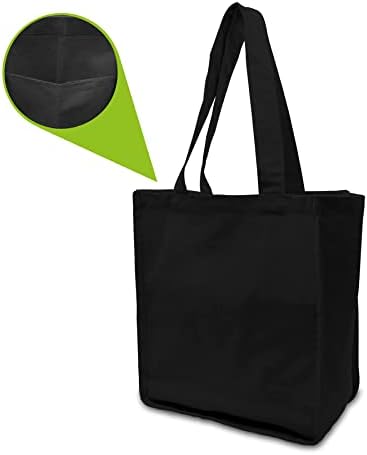 Fekete Táska - 3 Pack Nagy Organikus Pamut Bevásárló Táska fogantyúval & Zsebbel, Újrafelhasználható, Környezetbarát Üres