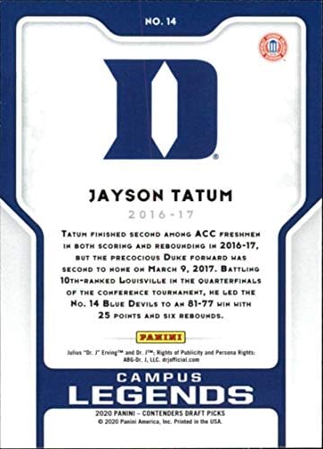 2020-21 Versenyző-Tervezet Csákány Egyetemi Legendák Kosárlabda 14 Jayson Tatum Herceg Kék Ördögök Hivatalos NCAA Engedéllyel