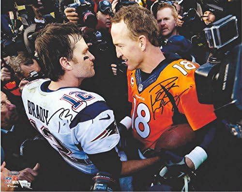 Nagy Cselekvési Tom Brady & Peyton Manning Autogramot 8 X 10 Fotó Kijelző Fényes fotópapír