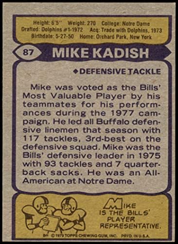 1979 Topps 87 Mike Kadish Buffalo Bills (Foci Kártya) EX Számlák