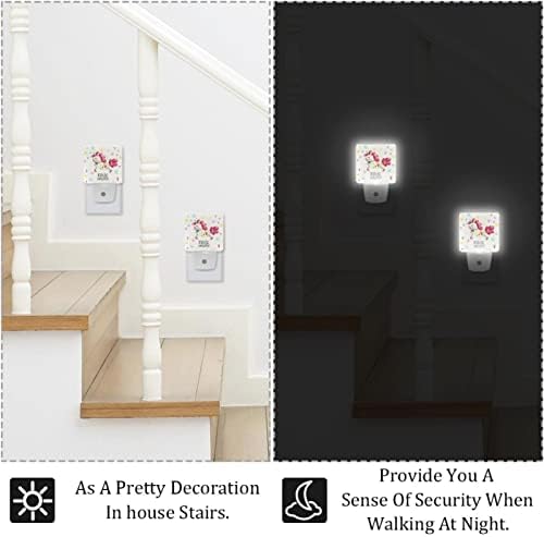 2 Csomag Meleg Fehér LED Éjjeli Akvarell Festmény Mágikus Egyszarvú az Alkonyat-hogy-Hajnal-Érzékelő, Kompakt Éjjeli Ideális
