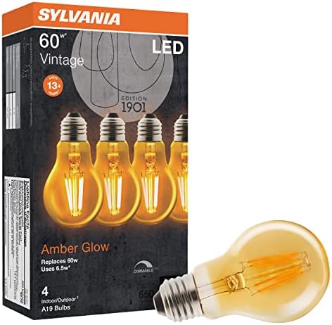 LEDVANCE Sylvania Vintage Végtelen LED Izzó, 60W = 6.5 W, Szabályozható, 13 Év, Amber Befejezni, 650 Lumen, 2175K, Sárga