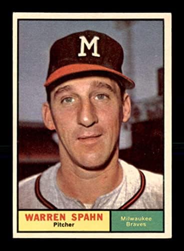 200 Warren Spahn HOF - 1961 Topps Baseball Kártyák (Csillag) Osztályozott EXMT+ - Baseball Asztalon Dedikált Vintage Kártyák