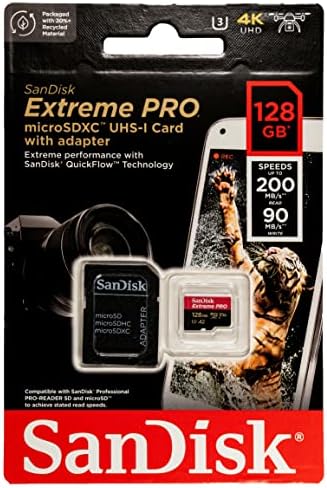 128GB SanDisk Micro SDXC-Extreme Pro Memória Kártya 2 Csomag Működik GoPro Hero 8 Fekete, Max 360 Action Cam Class 10 (SDSQXCD-128G-GN6MA)