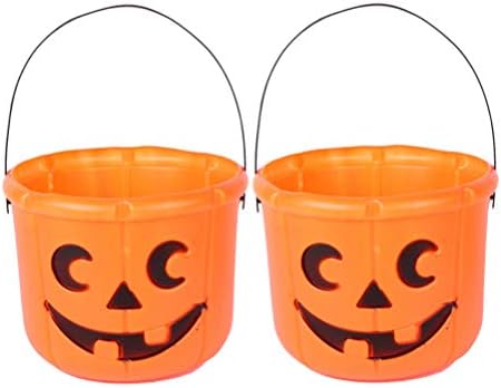 Toyvian LED Decor 2db Halloween Tök Candy Vödör Csokit vagy Csalunk Műanyag Kosár Jack O Lámpás Vödör Kezelni Hordozható