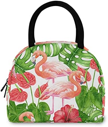 ALAZA Flamingók, valamint Tropicala Levelek, Virágok Ebéd Táskát Cipel Szigetelt Hűvösebb Táskák Újrafelhasználható uzsonnás