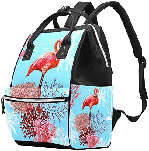 GUEROTKR Utazási Hátizsák, Pelenka táska, Hátizsák Táskában, flamingo madár növény kék mintás
