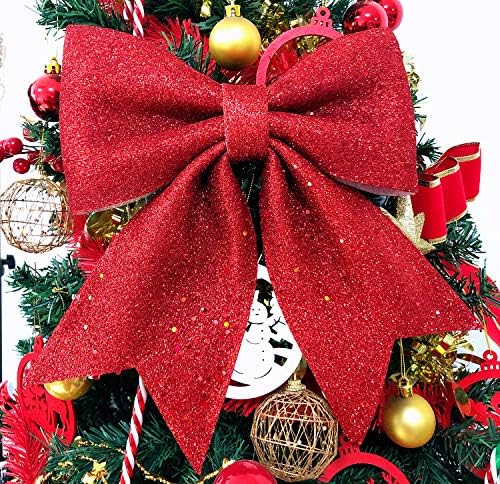 Vesil Nagy Piros Csillogó Szalag csokornyakkendő karácsonyfa Parti Dekoráció Karácsonyi Dekor Díszek, Koszorú, 10 x 11