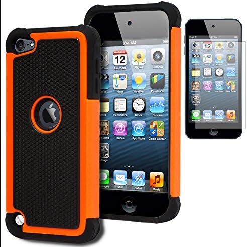iPod Touch 5 & 6 Esetben, Bastex nagy teljesítményű Hibrid védőtok - Puha, Fekete Szilikon Fedél Fekete-Narancs [Sokk] Design