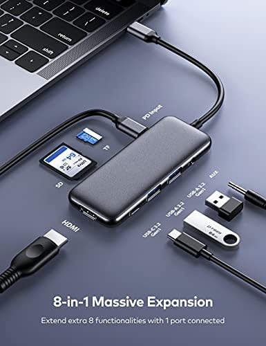 USB-C-Hub, 8-in-1 USB-C Hub Adapter 4K HDMI, 100W Teljesítmény Deliverly, USB-C 2 USB-EGY 5Gbps Adatok Portok, microSD/SD/TF