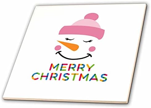 3dRose Szép hóember rózsaszín síelés kap. Színes szöveg Boldog Karácsonyt - Csempe (ct_353766_1)