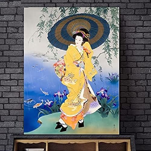 5D Felnőttek Gyémánt Festmény Készletek Japán Kimonó, valamint Esernyő Gésa Szépség Hímzés Klasszikus Teljes Kör Gyémánt