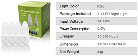 GREENIC Multicolor LED-es Éjszakai Fény, 4 Csomag Buborék Minta Alkonyat Hajnal Érzékelő, Forgó 8 Színek, Plug Éjszakai Fény