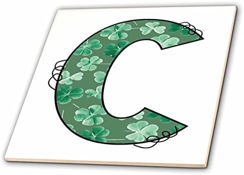 3dRose Aranyos Zöld négylevelű Lóhere Göndör Cue-Monogram Kezdeti C - Csempe (ct-375819-3)