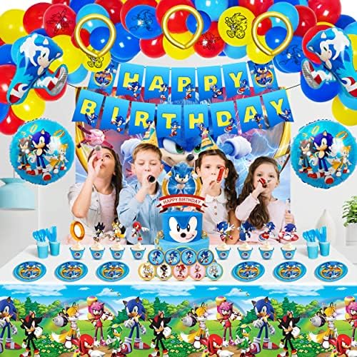 Sonic Születésnapi Party Kellékek 187pcs Születésnapi Party Díszek Közé Hátteret, Boldog Születésnapot Banner, Asztali Készlet,