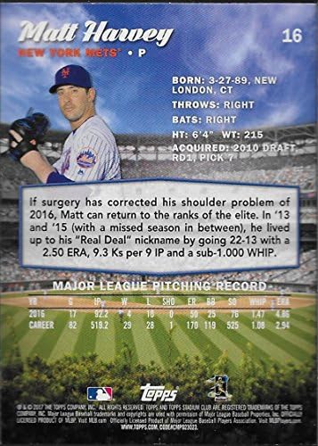 2017 Topps Stadion Club 16 Matt Harvey New York Mets Baseball Kártya