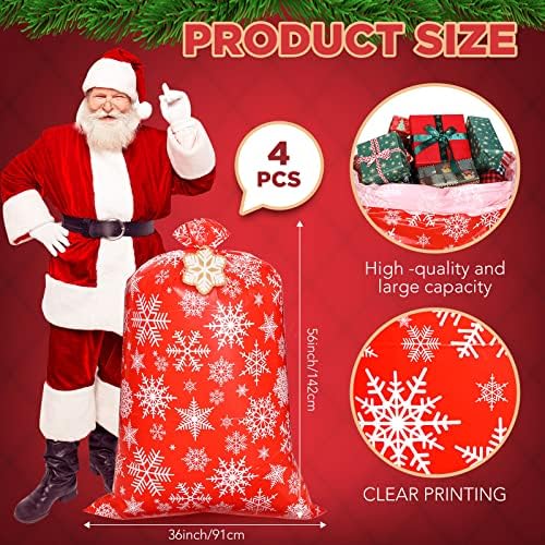 4 Db 56 Nagy Karácsonyi Ajándék Táskák Jumbo Xmas Műanyag Zacskók Csomagolópapír a Jelen Ünnepi Hópelyhek Vörös Ajándék Táskák