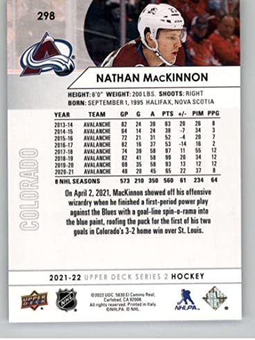 2021-22 Felső szint 298 Nathan MacKinnon Colorado Avalanche-Series 2 NHL Jégkorong Trading Card