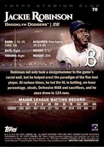 2019 Topps Stadion Club 70 Jackie Robinson Brooklyn Dodgers Baseball Kártya