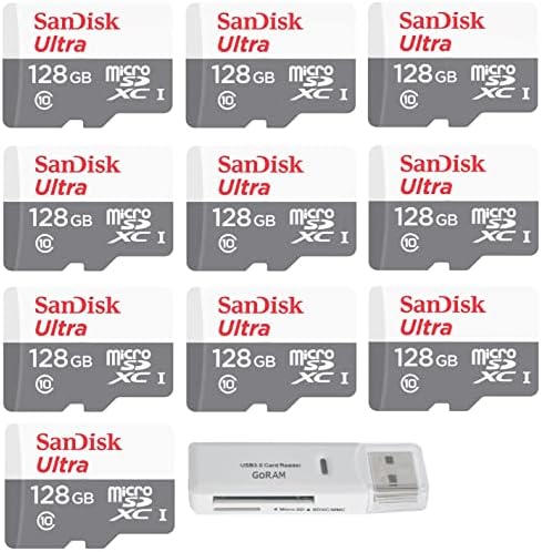 128GB SanDisk Ultra (10 Pack) MicroSD-Osztály 10 100MB/s Micro SDXC Memóriakártya Okostelefon SDSQUNR-128G Csomag (1) GoRAM