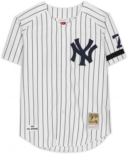 Ne Mattingly New York Yankees Dedikált Fehér Csíkos Mitchell & Ness Hiteles Jersey - Dedikált MLB Mezek