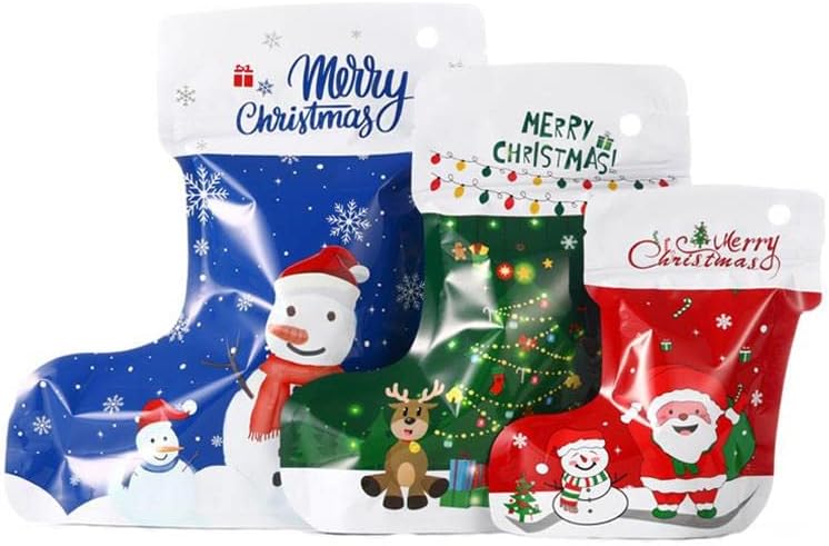 ROYIO Karácsonyi Csomagolás, Táskák a Karácsonyi Fólia Zsák Santa Elk Ajándék Zokni Parti Snack Tároló Táska (Szín : 3pcs)