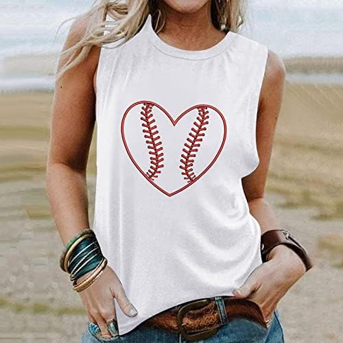 Baseball Minta Tank Felső Női Nyári Ujjatlan O-Nyak Tartály Tunikák Laza Fit Alkalmi Kényelmes Futó Edzés, Ing, Top