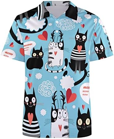 Szerelmes szív Macskák Férfi Póló, Rövid Ujjú, Kettős Végű Gallér Alkalmi T-Shirt Póló Maximum