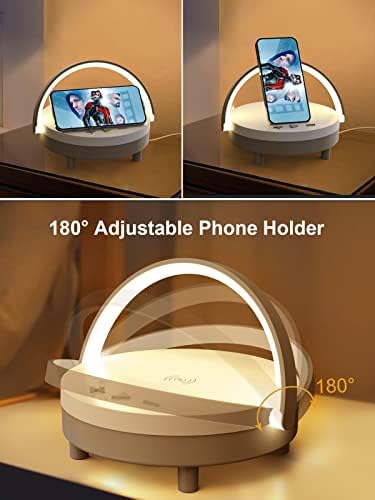 Aiscool LED-es Éjszakai Fény, 4 az 1-ben Szabályozható Vezeték nélküli Töltés Lámpa, Hordozható Bluetooth Hangszóró, Telefon