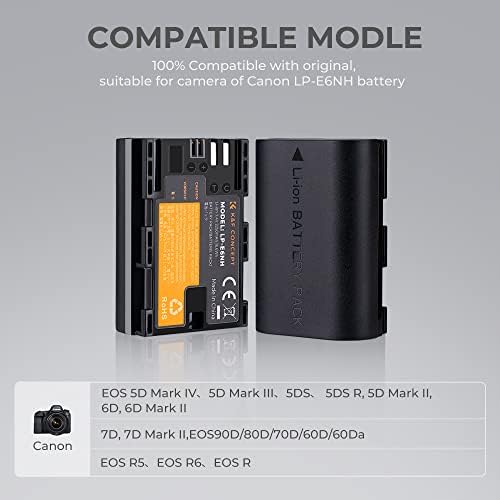 A K&F Koncepció LP-E6NH Csere Akkumulátor Töltő Szett 64G Micro SD Kártya Canon EOS R5, EOS R6, EOS R, EOS 5D Mark IV 5D