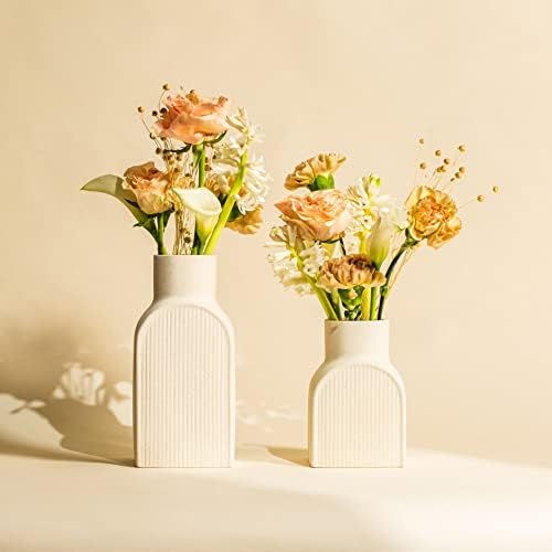 Haza Élőhely Északi Vázák - 2 darabos Készlet, Kicsi, Nagy, Bordázott Váza, Üveg Virág Ültetvényes Beállítva. Kerámia Vázák
