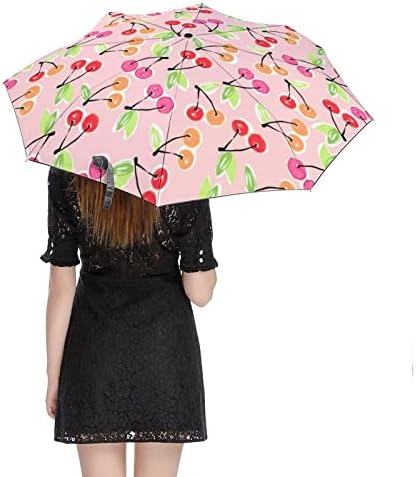 Édes Cseresznye 3 Redők Utazási Esernyő Anti-UV Szélálló Esernyők Divatos Auto Nyitott Esernyő
